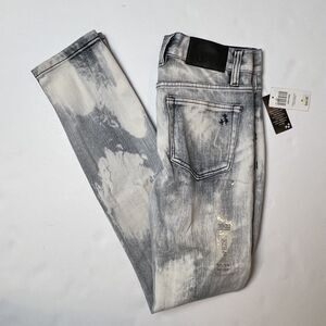 RUDE Men's Super Skinny Acid Wash Jeans Gray White Black Size 30x32 New